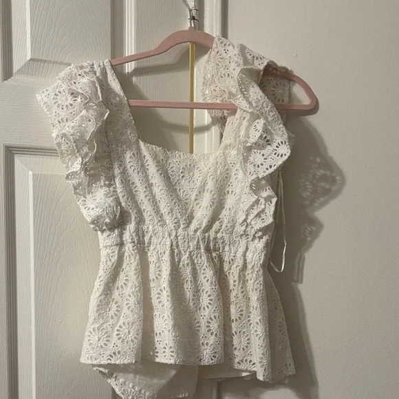 J. Crew Cream Eyelet Ruffle V-Neck Peplum Camisole - Picture 3 of 3